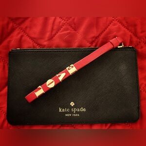Kate Spade Black & White Wristlet with Red Strap-LOVE wrist accent. ❤️